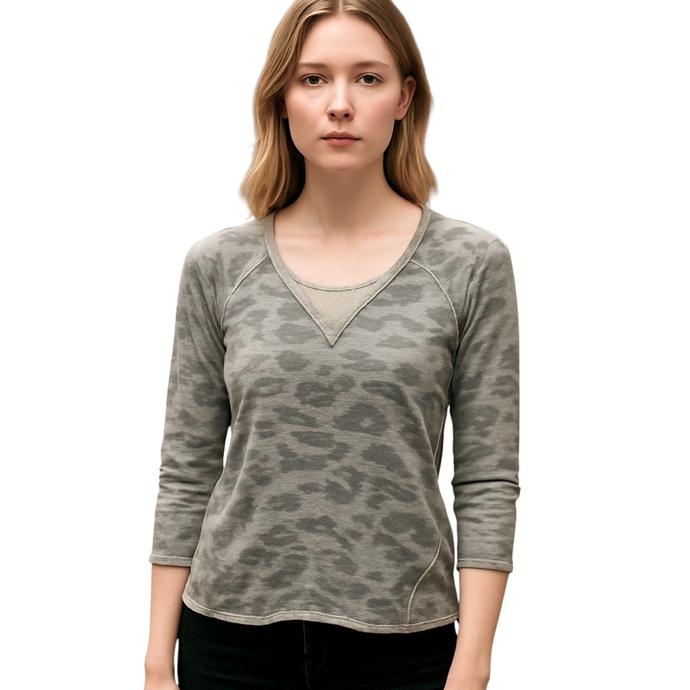 Rebecca Taylor Animal Print Sequin led Round Neckline Textured Gray Sweatshirt S